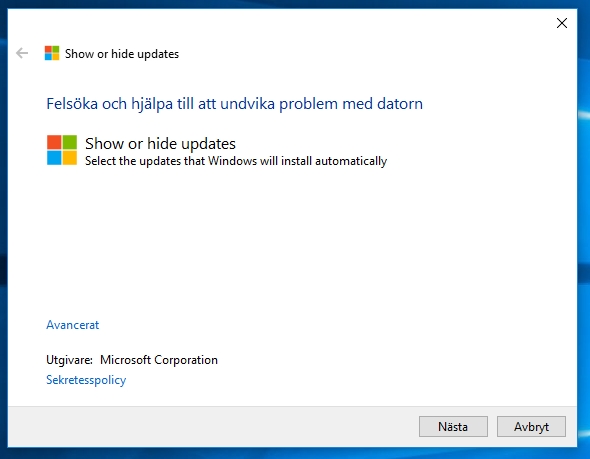 Dölja uppdateringar i Windows 10